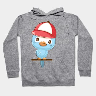 Cute Red Hat Blue Bird Hoodie